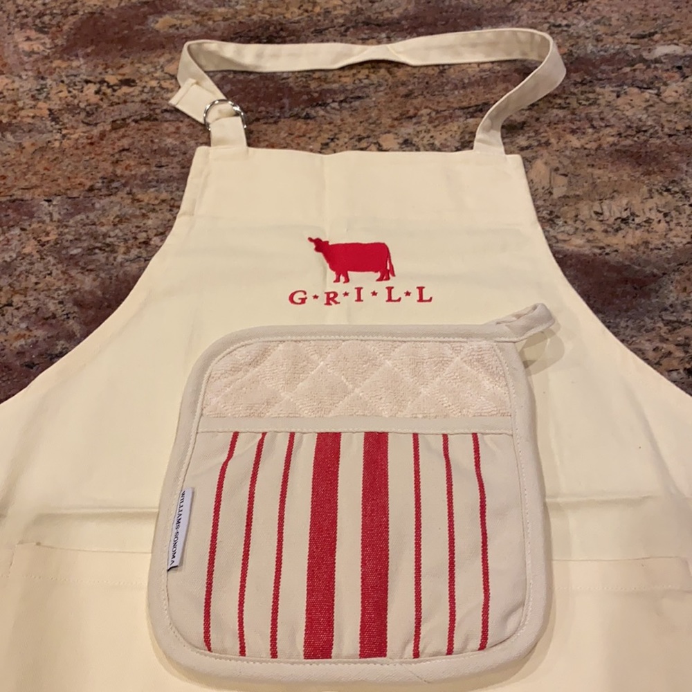 🔥2-pc Set, Williams-Sonoma Grilling Adult Apron + Coordinating Potholder, NWOT